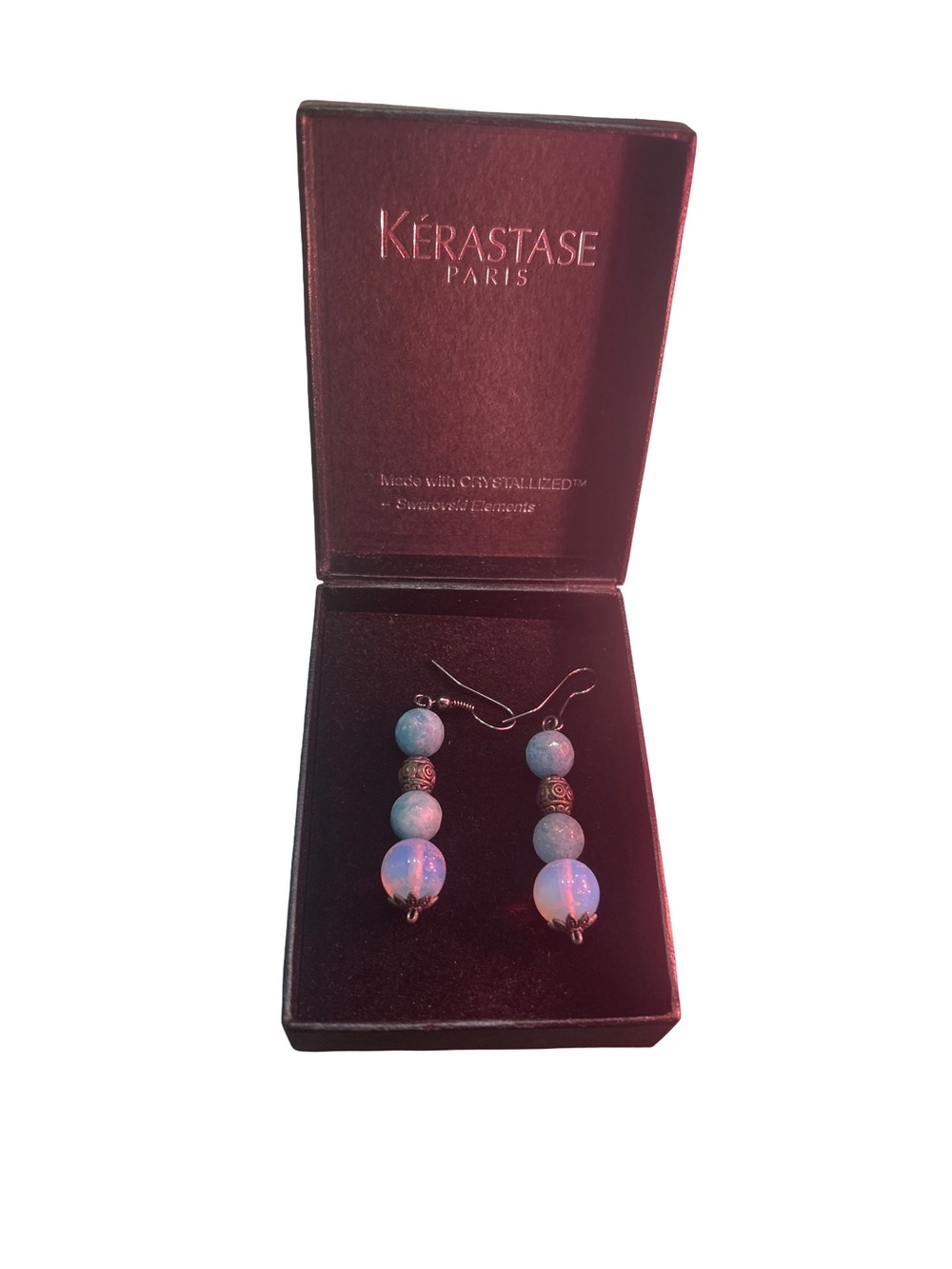 Kérastase Paris Swarovski Elements Blue Opaline Beaded Drop Earrings Vintage Box - Picture 12 of 13